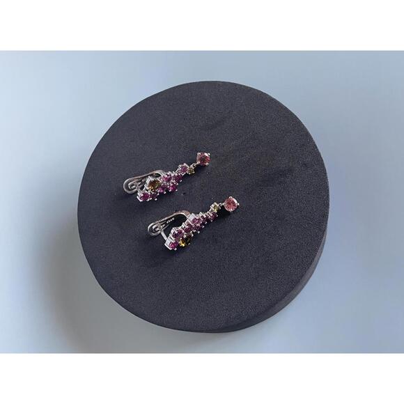 SOLD 925 Sterling Silver Earrings Round Tourmaline Rhodolite Garnet Gemstone - Picture 8 of 8